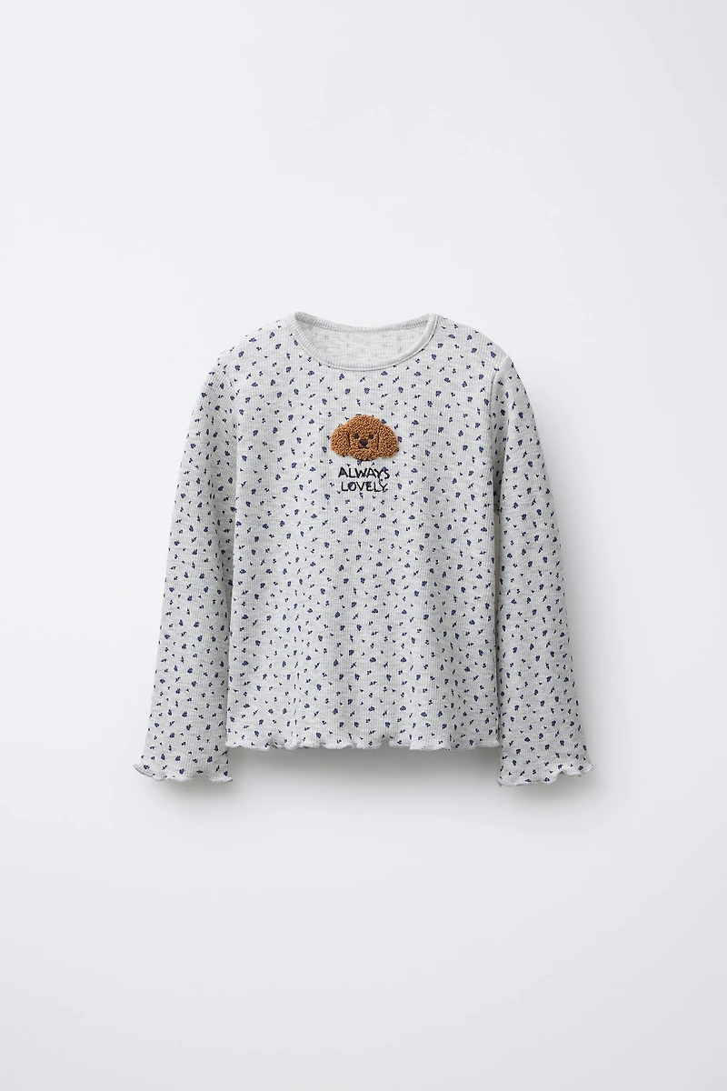 T-SHIRT CÔTELÉ FLEURS PIÈCE VELOURS BOUCLÉ ANIMAL