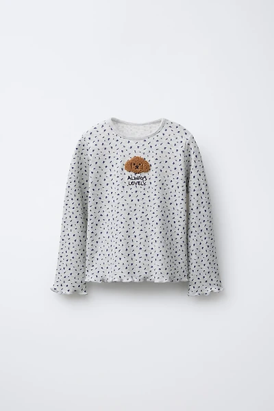 T-SHIRT CÔTELÉ FLEURS PIÈCE VELOURS BOUCLÉ ANIMAL
