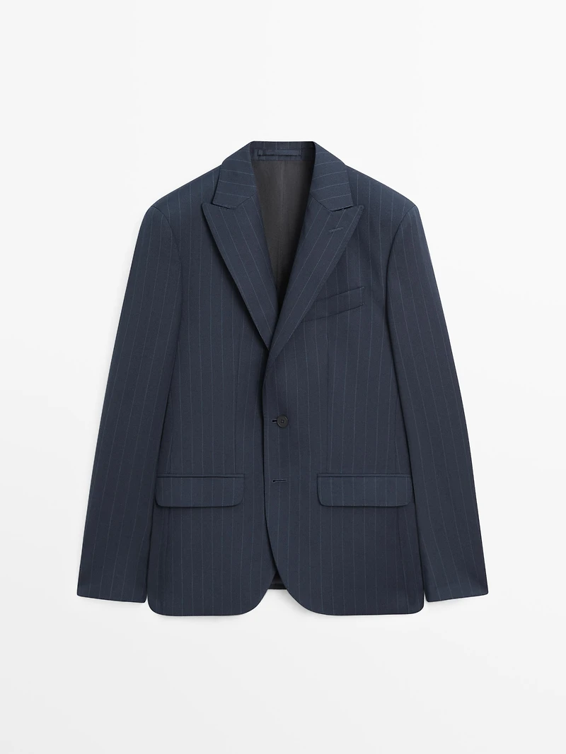 100% wool pinstriped suit blazer