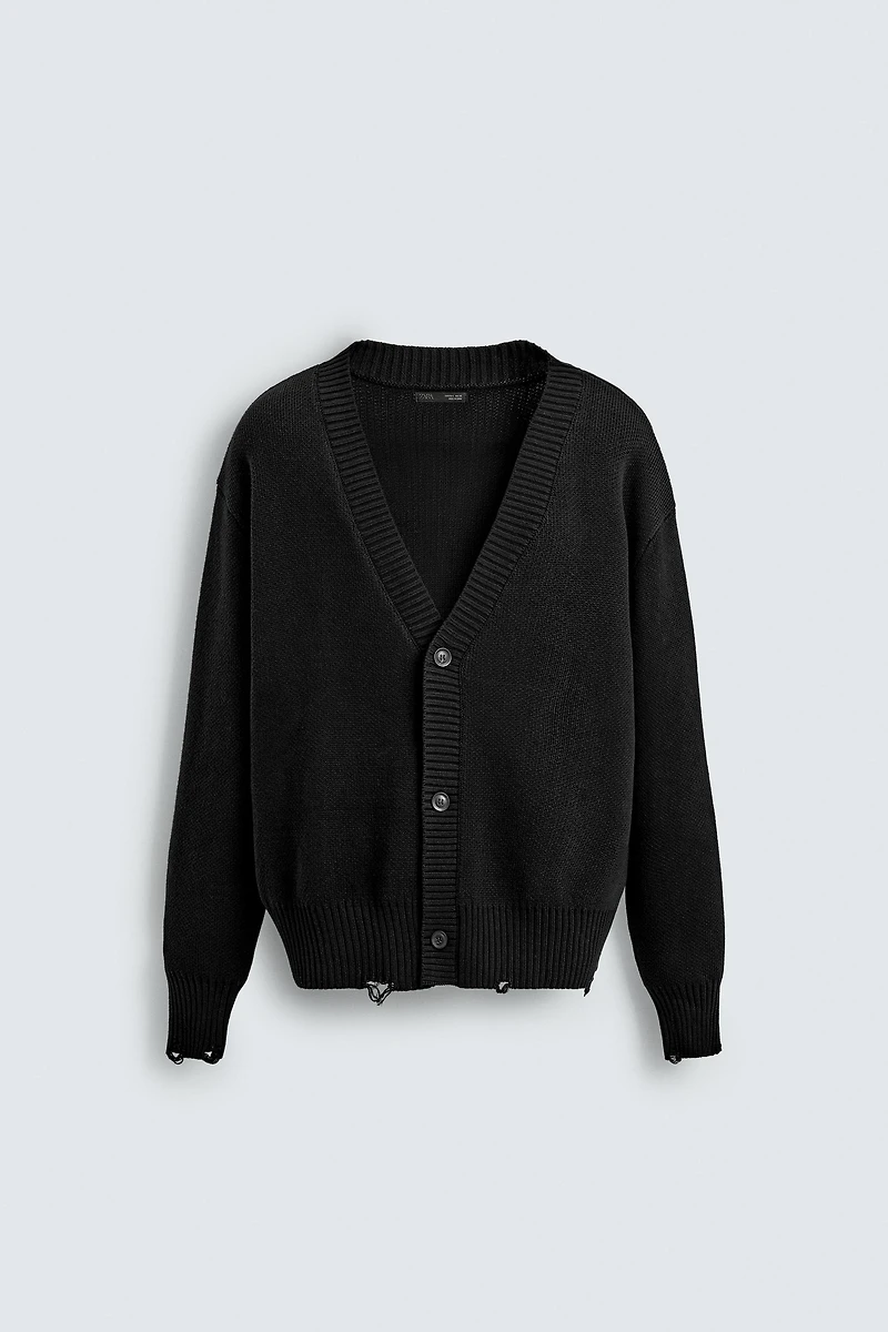 CARDIGAN CÔTELÉ EFFET DÉCHIRURES