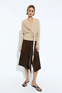 Draped wrap-effect knit cardigan