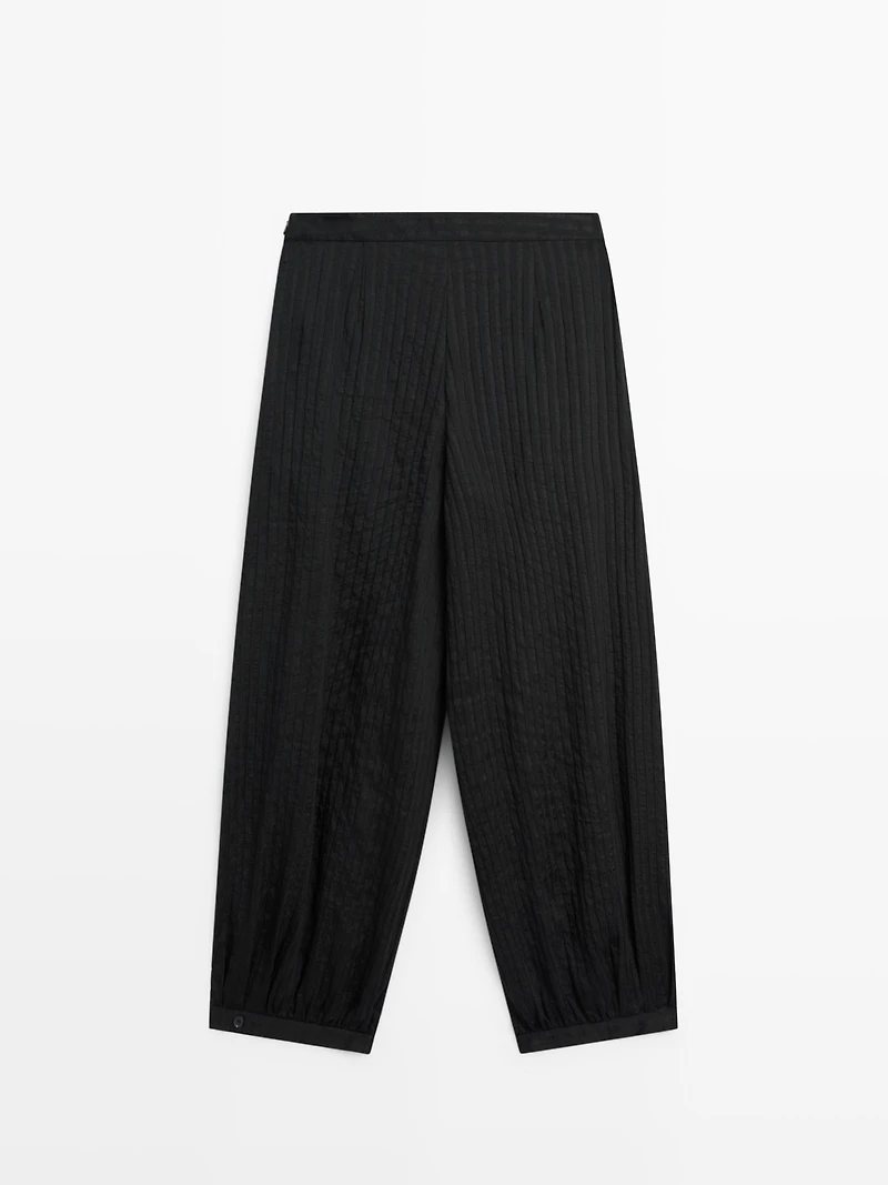 Flowing linen-blend drop crotch pants