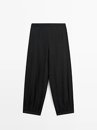 Flowing linen-blend drop crotch pants