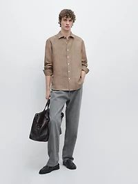 100% linen slim fit striped shirt