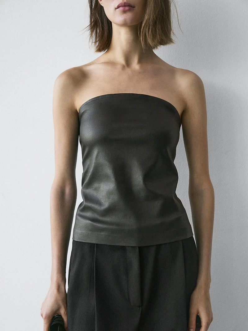 Nappa leather strapless top
