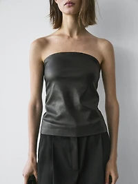 Nappa leather strapless top