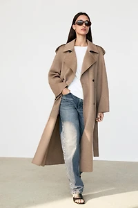 Long wool blend trench coat