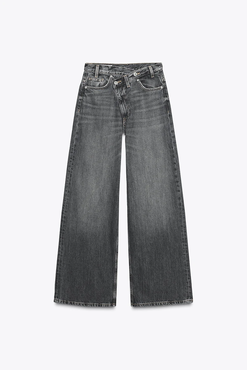 TRF HIGH WAIST CROSSOVER WIDE LEG JEANS