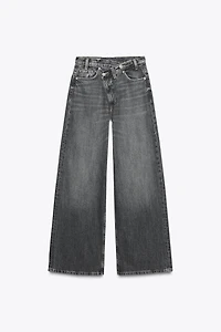 TRF HIGH WAIST CROSSOVER WIDE LEG JEANS