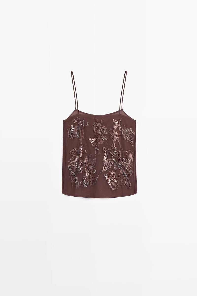 Flowing strappy top with embroidered detail