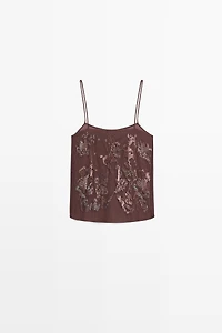 Flowing strappy top with embroidered detail