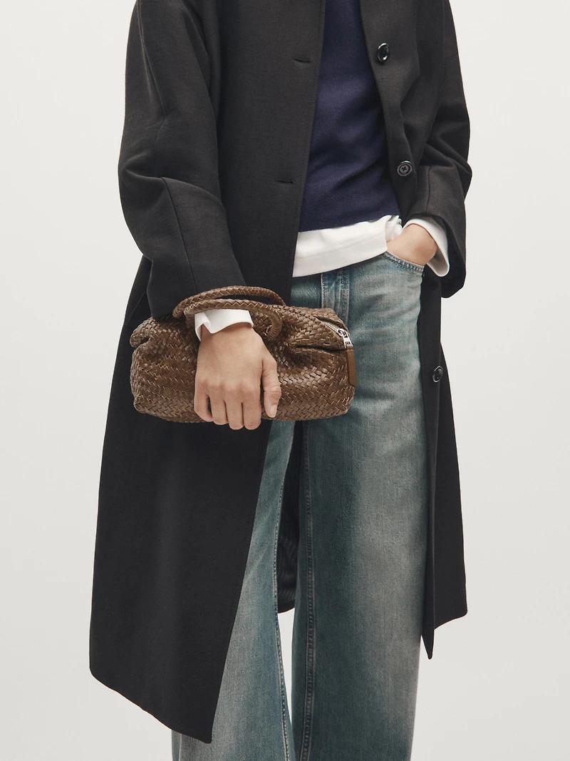 Small woven nappa leather satchel bag