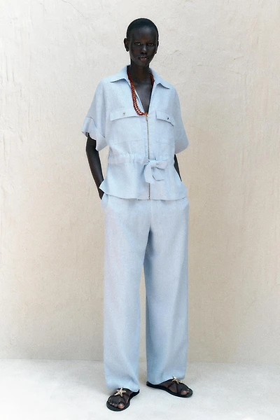 LINEN BLEND SAFARI SHIRT