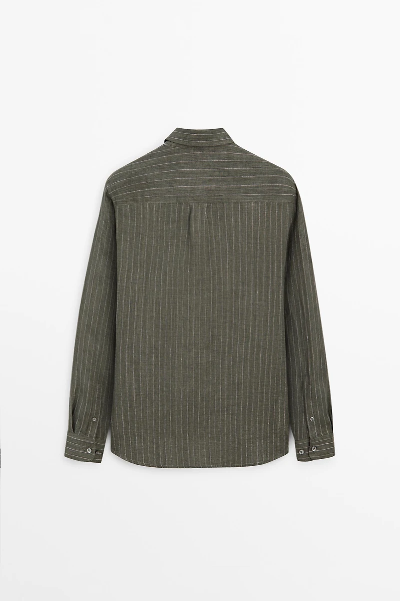 100% linen regular fit striped flowing shirt