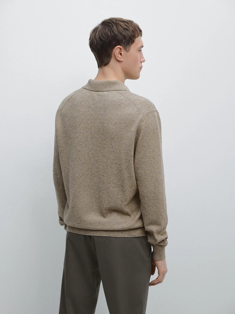 Cotton blend knit polo collar sweater