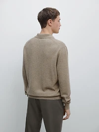 Cotton blend knit polo collar sweater