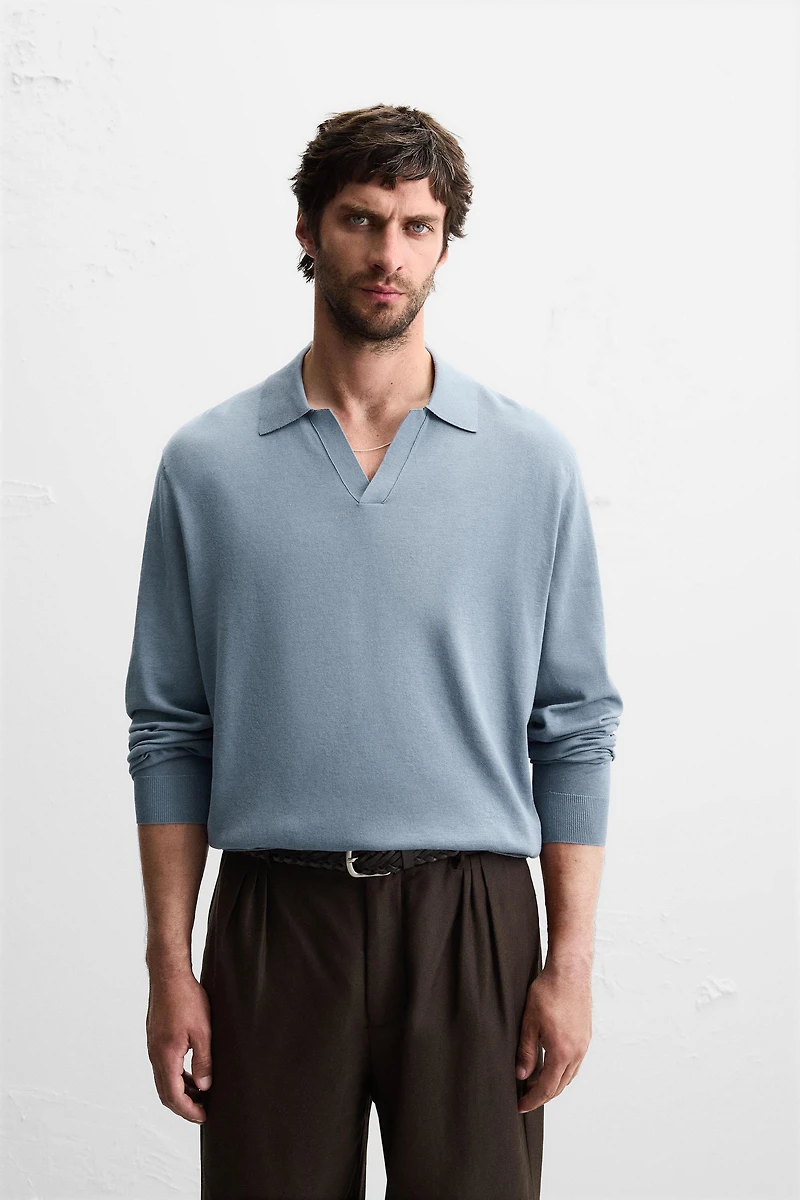 COTTON BLEND KNIT POLO SHIRT