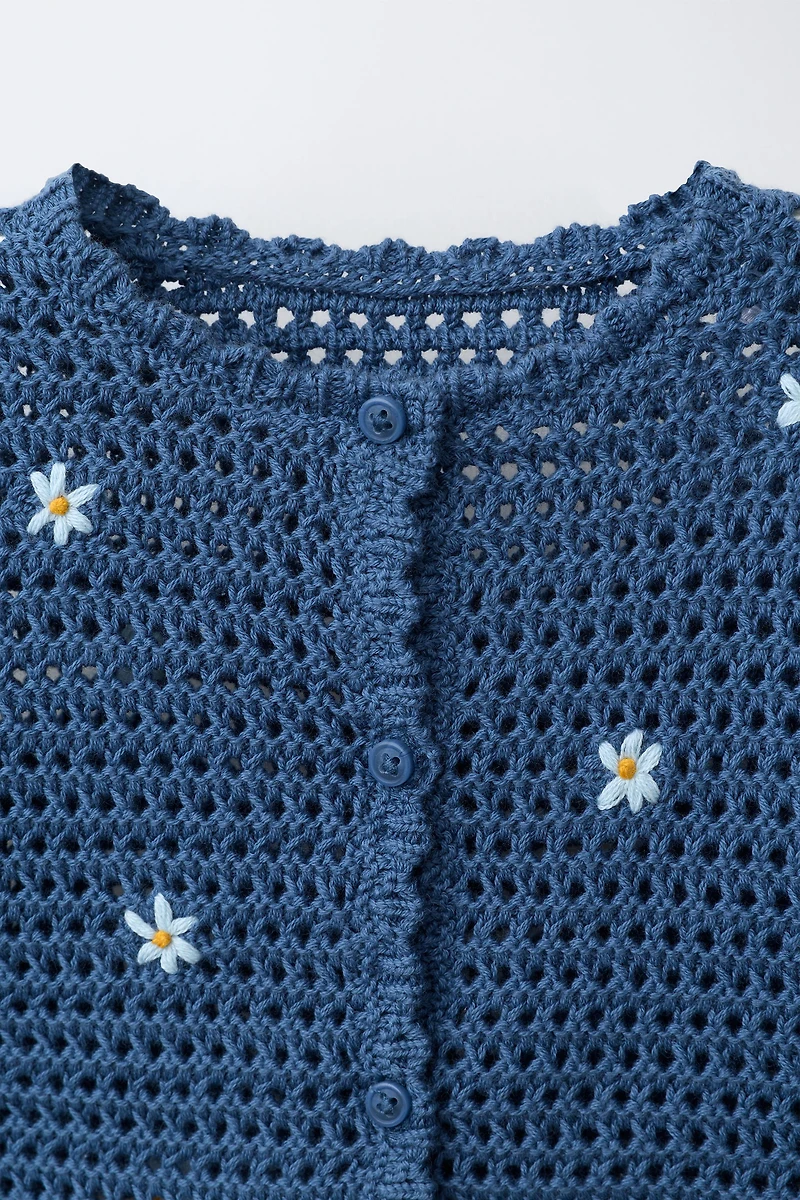 EMBROIDERED FLORAL OPENWORK CARDIGAN