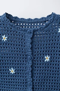 EMBROIDERED FLORAL OPENWORK CARDIGAN