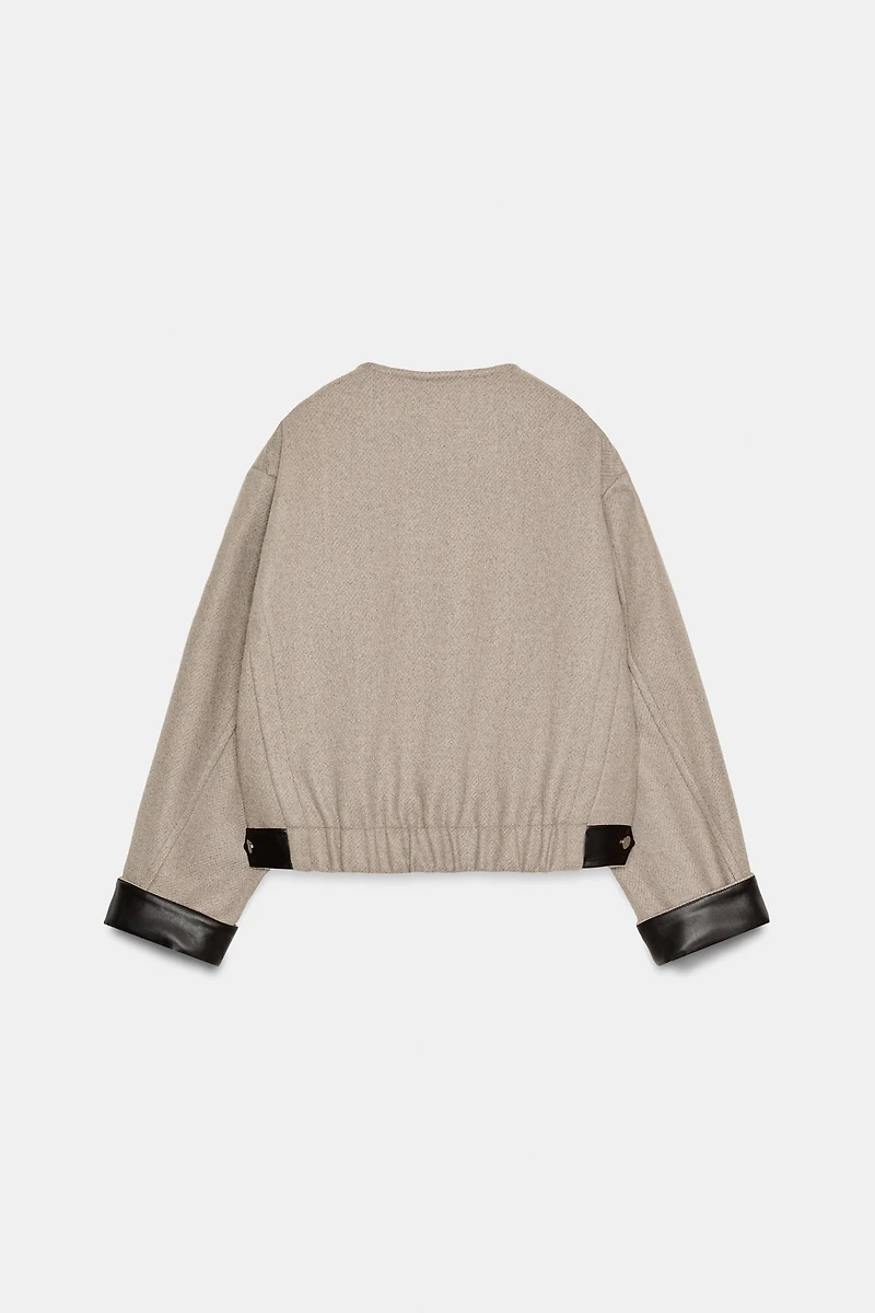 FAUX LEATHER TRIM BOMBER JACKET