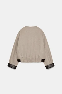 FAUX LEATHER TRIM BOMBER JACKET