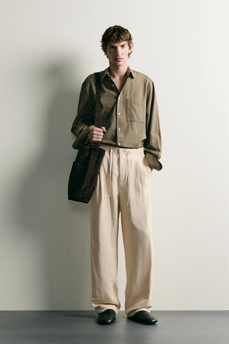 VISCOSE LINEN BLEND RELAXED FIT PANTS