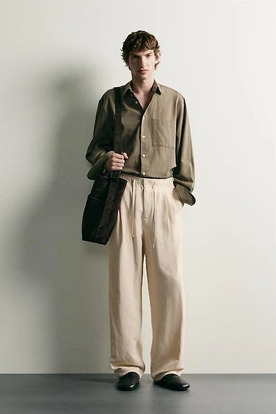 VISCOSE LINEN BLEND RELAXED FIT PANTS