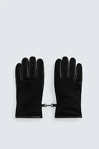 LEATHER AND CORDUROY COMBINATION GLOVES