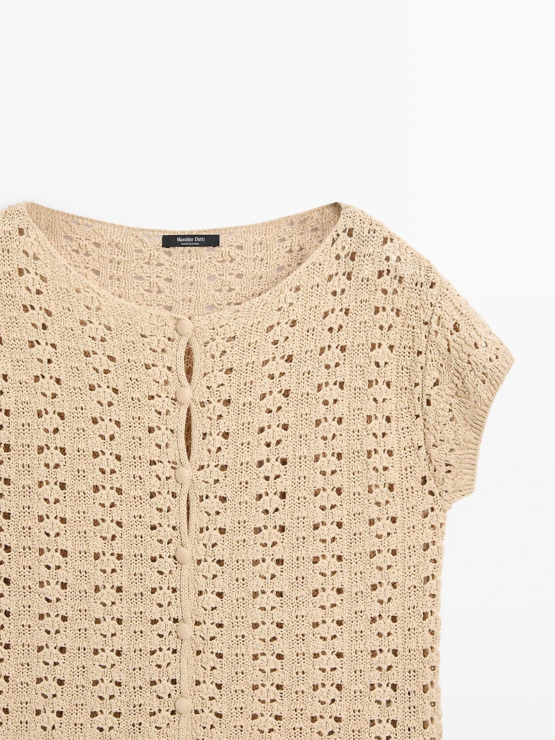 Short sleeve crochet knit cardigan