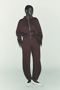 PLEATED FLEECE BOMBER JACKET