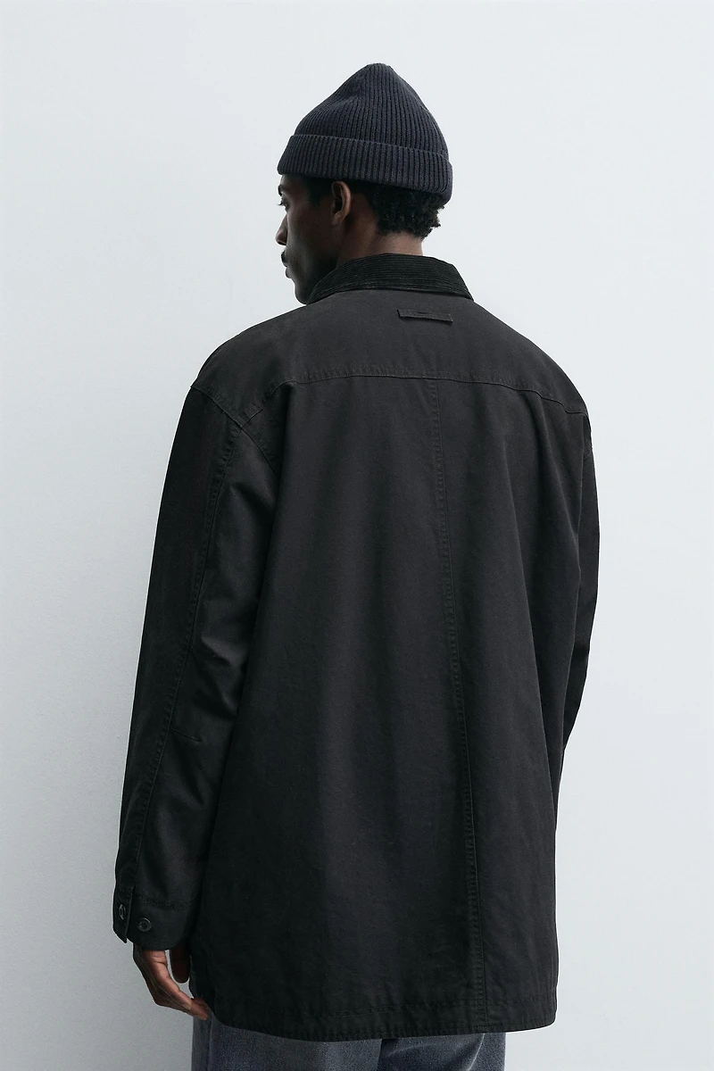 DENIM TRENCH COAT WITH CONTRASTING COLLAR