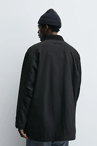 DENIM TRENCH COAT WITH CONTRASTING COLLAR