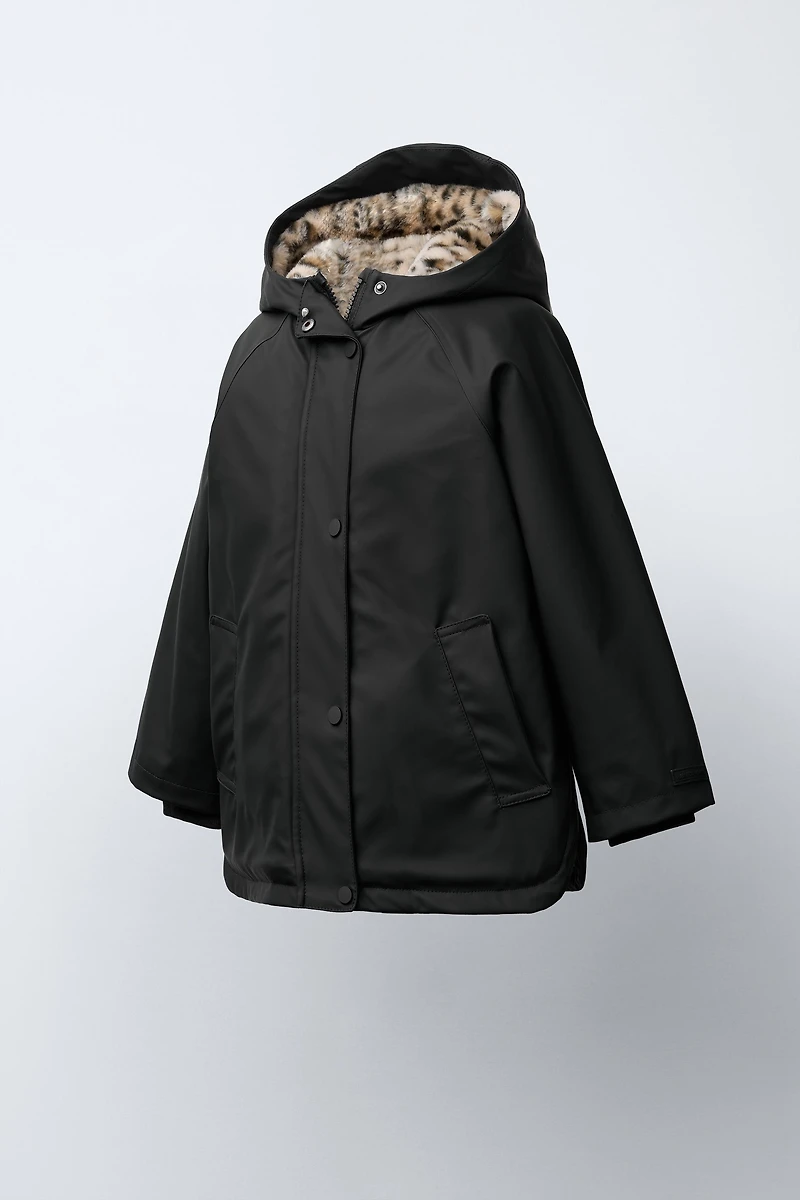 VESTE DÉPERLANTE ENDUITE EFFET FOURRURE ANIMAL PRINT