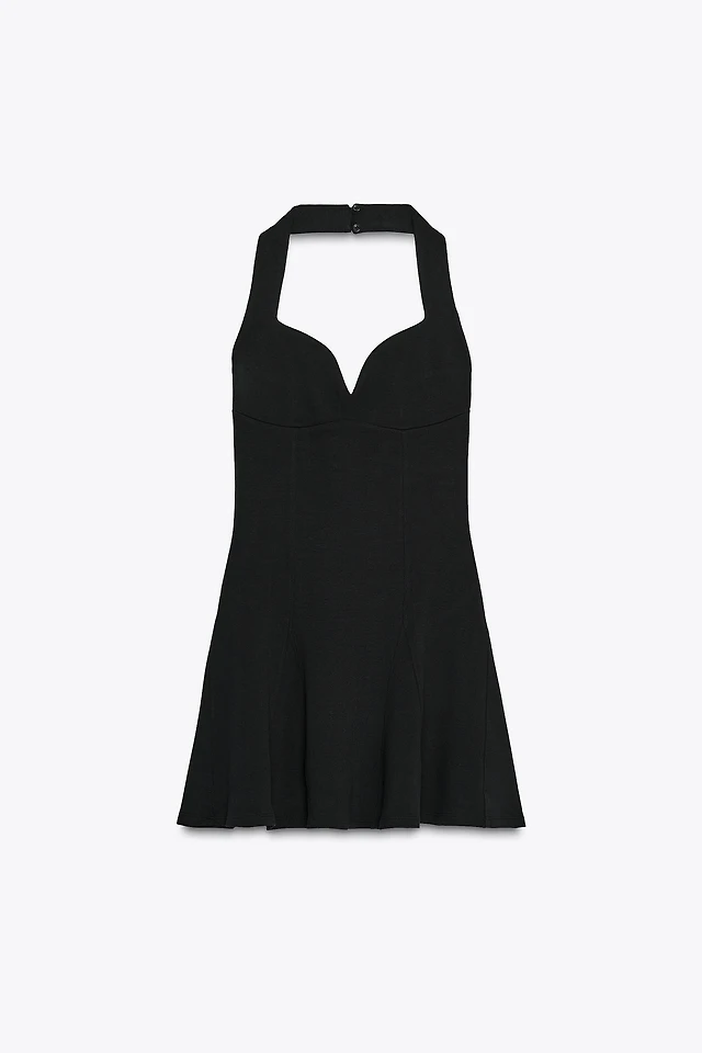 plunge neck halter dress Embellished Plunge Halter Neck Evening Gown in Black - 10