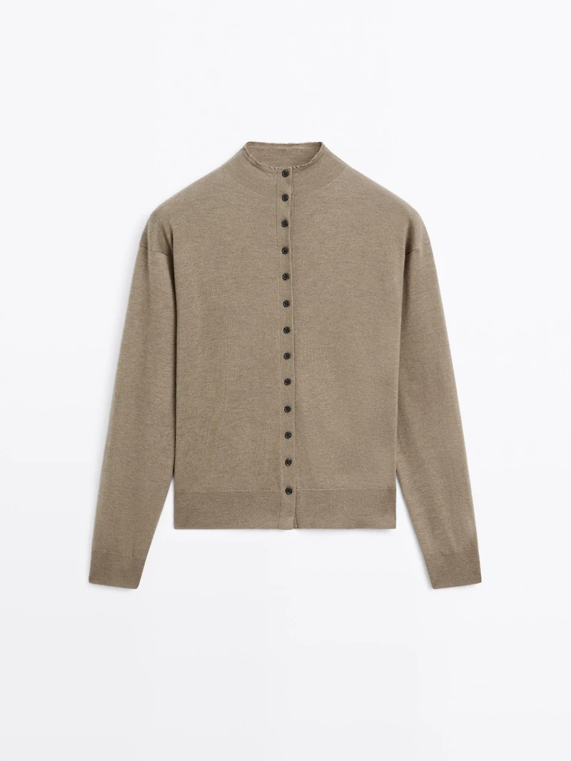 Knit cardigan with mock turtleneck