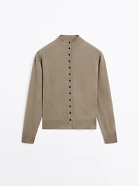 Knit cardigan with mock turtleneck