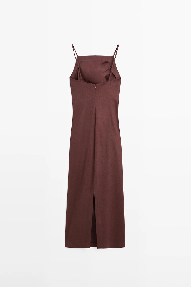 Strappy stretch linen blend midi dress