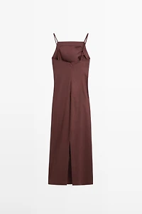Strappy stretch linen blend midi dress