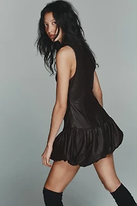 FAUX LEATHER BALLOON JUMPSUIT DRESS