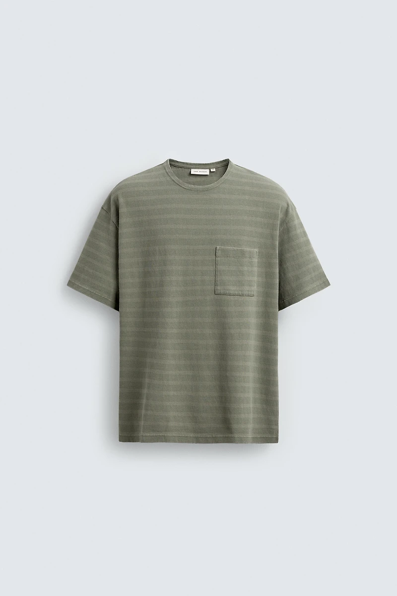WASHED STRIPED POCKET T-SHIRT