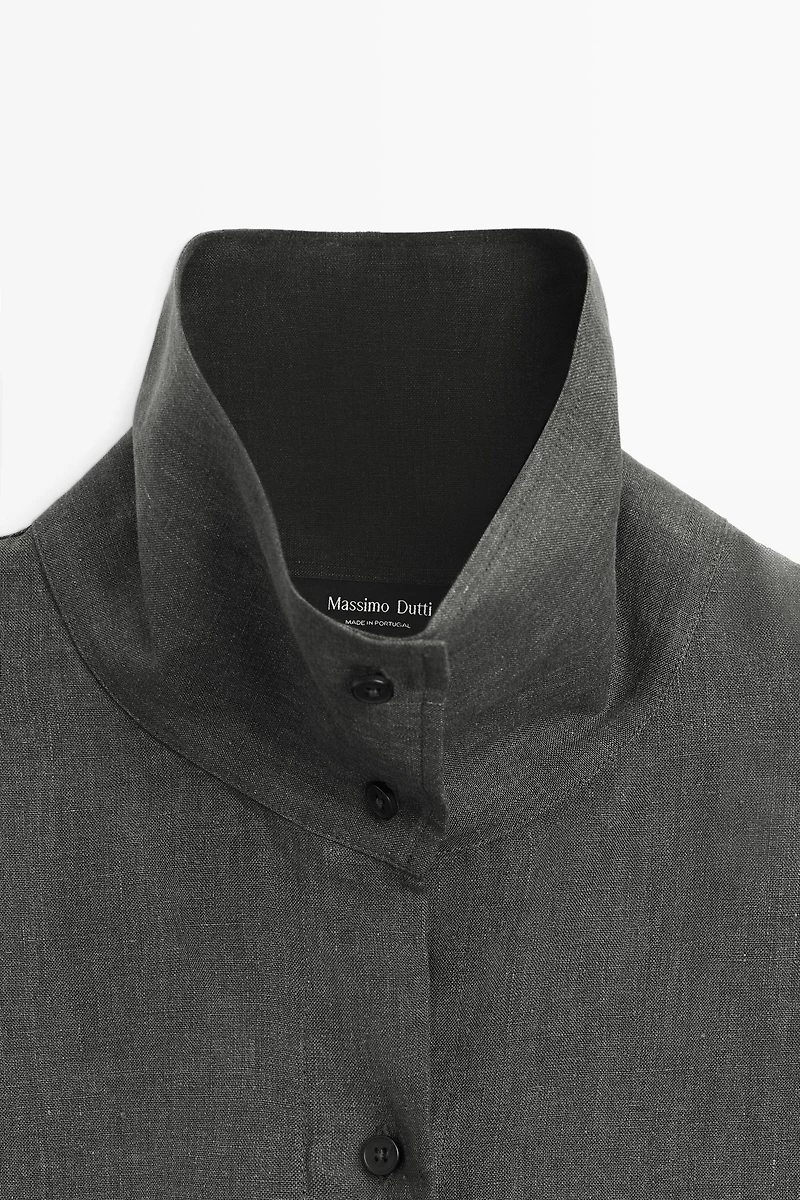 Melange linen overshirt with buckles