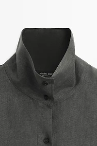 Melange linen overshirt with buckles