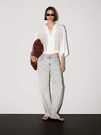 Flowing linen blend blouse with seam details