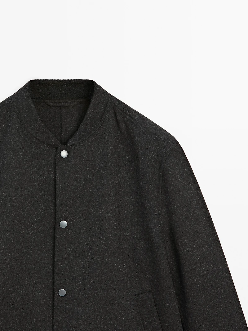 Double-layer wool blend bomber jacket