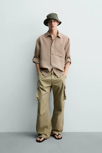 STRIPED SHIRT WITH TAB SLEEVES