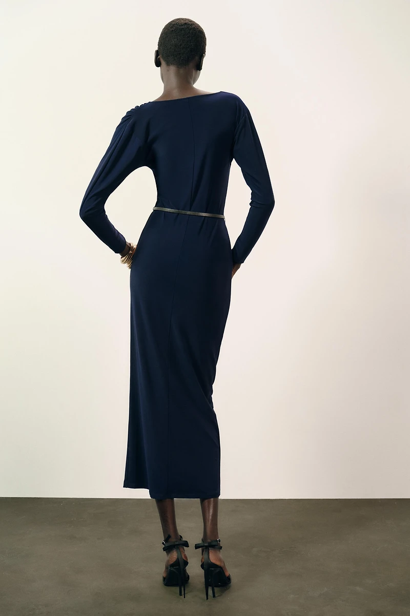 RUCHED DRESS WITH BELT