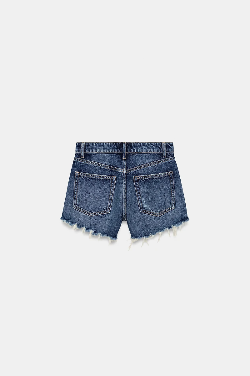 TRF CURVED HIGH-WAISTED DENIM SHORTS