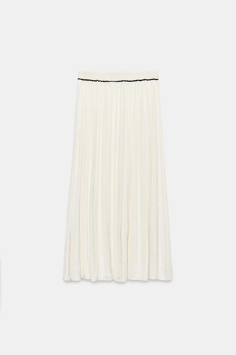 CONTRAST TRIM SATIN MIDI SKIRT