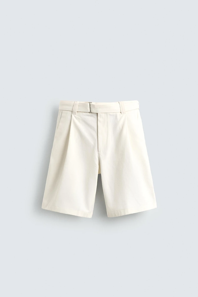 RELAXED FIT PLEATED BELTED SHORTS