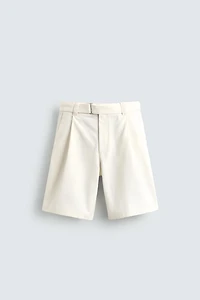 RELAXED FIT PLEATED BELTED SHORTS